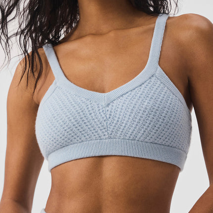 alo Women's Cashmere Plush Waffle V-Neck Bra - Crystal Blue