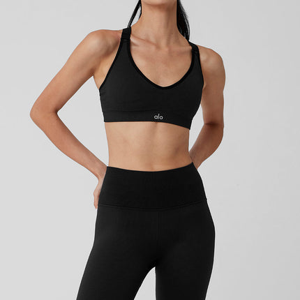 alo Women's Seamless Ribbed Favorite Bra - Black