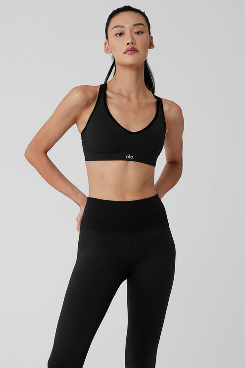 alo Women's Seamless Ribbed Favorite Bra - Black