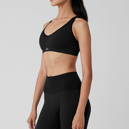 alo Women's Seamless Ribbed Favorite Bra - Black