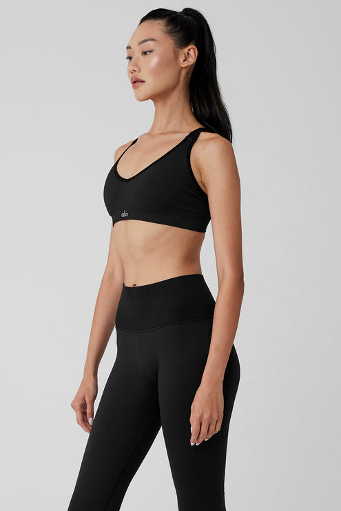 alo Women's Seamless Ribbed Favorite Bra - Black