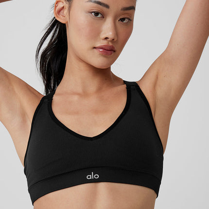 alo Women's Seamless Ribbed Favorite Bra - Black