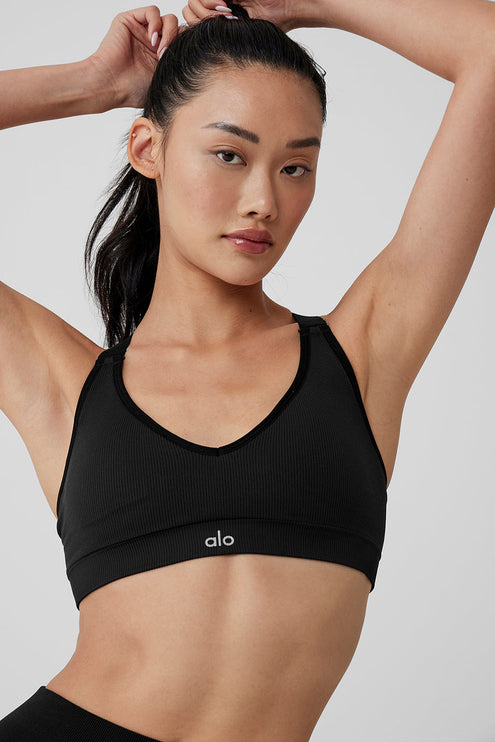 alo Women's Seamless Ribbed Favorite Bra - Black