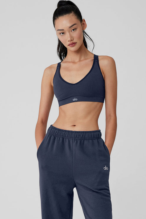 alo Women's Seamless Ribbed Favorite Bra - Navy