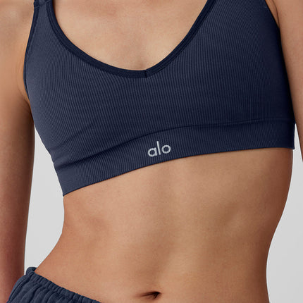 alo Women's Seamless Ribbed Favorite Bra - Navy
