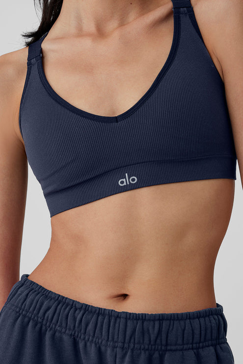 alo Women's Seamless Ribbed Favorite Bra - Navy