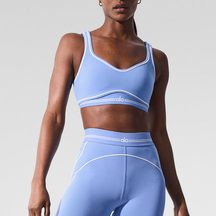 alo Women's Airbrush Heart Throb Bra - Crystal Clear Blue/White