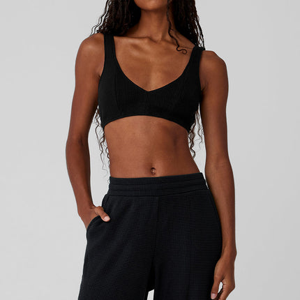 alo Women's Waffle Weekend Escape Bra - Black