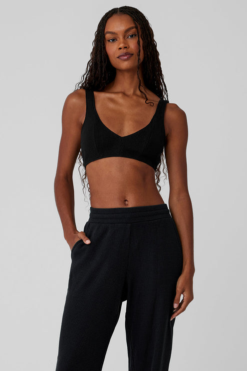 alo Women's Waffle Weekend Escape Bra - Black