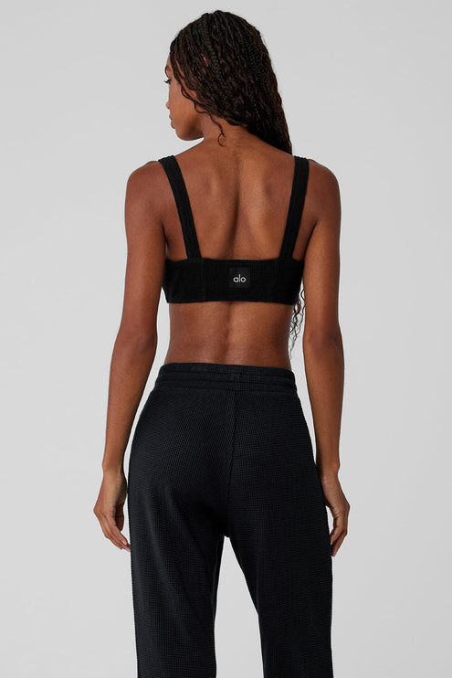 alo Women's Waffle Weekend Escape Bra - Black