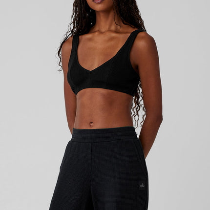 alo Women's Waffle Weekend Escape Bra - Black