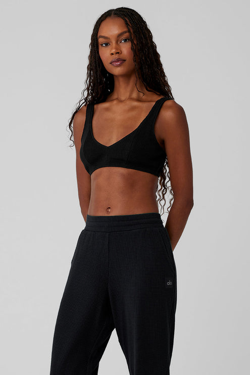 alo Women's Waffle Weekend Escape Bra - Black