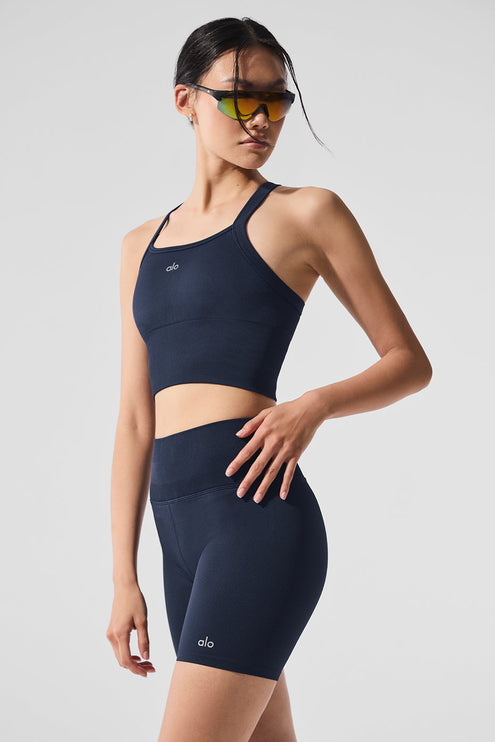 alo Women's Seamless Ribbed Favorite Bra Tank - Navy