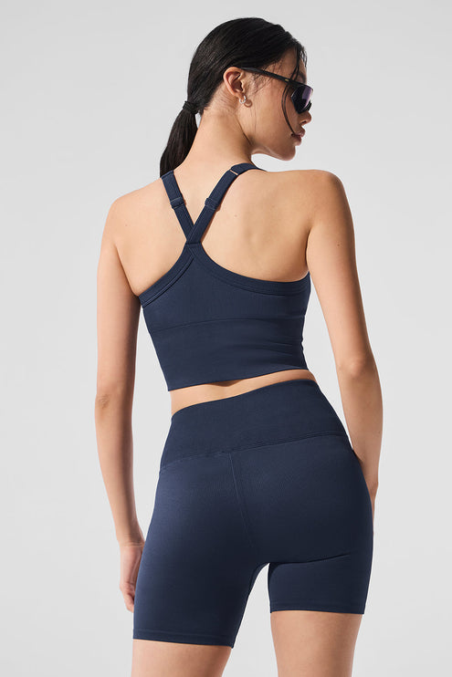 alo Women's Seamless Ribbed Favorite Bra Tank - Navy