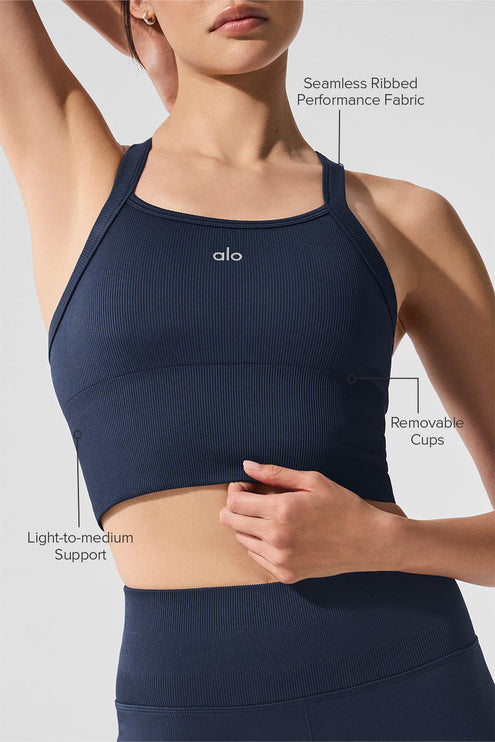alo Women's Seamless Ribbed Favorite Bra Tank - Navy
