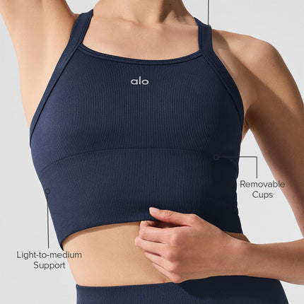 alo Women's Seamless Ribbed Favorite Bra Tank - Navy