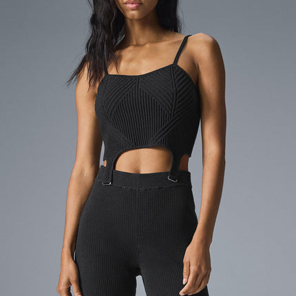 alo Women's Denim Knit Garter Tank - Black/Anthracite