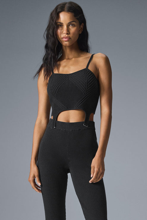 alo Women's Denim Knit Garter Tank - Black/Anthracite
