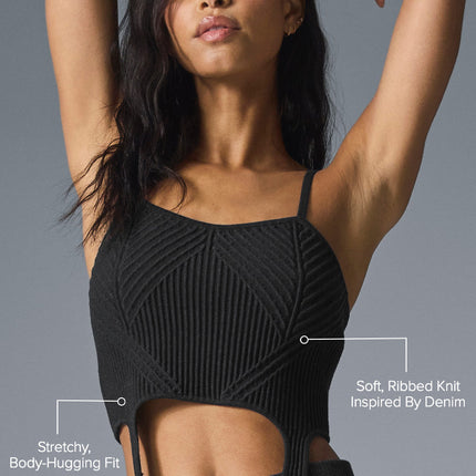 alo Women's Denim Knit Garter Tank - Black/Anthracite
