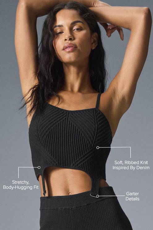 alo Women's Denim Knit Garter Tank - Black/Anthracite