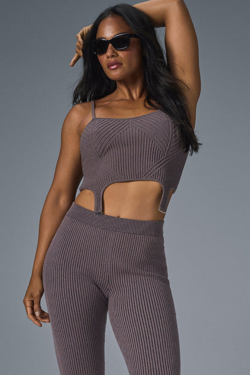 alo Women's Denim Knit Garter Tank - Raisinette/Black