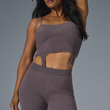 alo Women's Denim Knit Garter Tank - Raisinette/Black