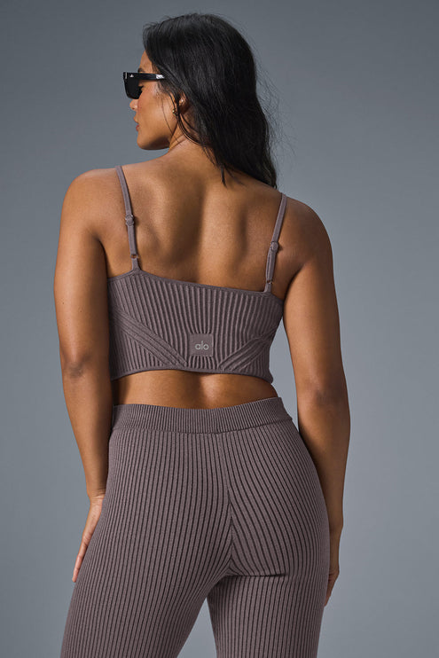 alo Women's Denim Knit Garter Tank - Raisinette/Black