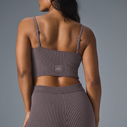 alo Women's Denim Knit Garter Tank - Raisinette/Black