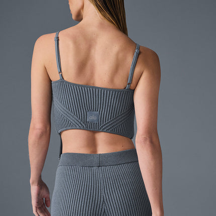alo Women's Denim Knit Garter Tank - Steel Grey/Anthracite