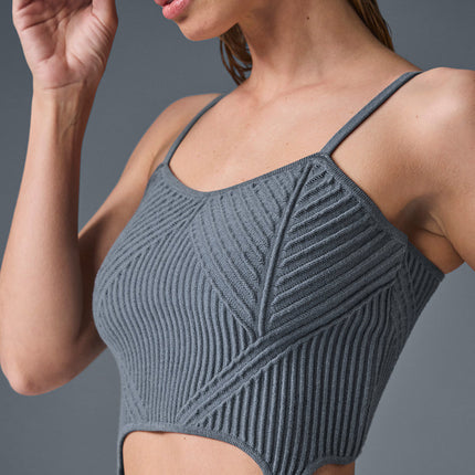 alo Women's Denim Knit Garter Tank - Steel Grey/Anthracite