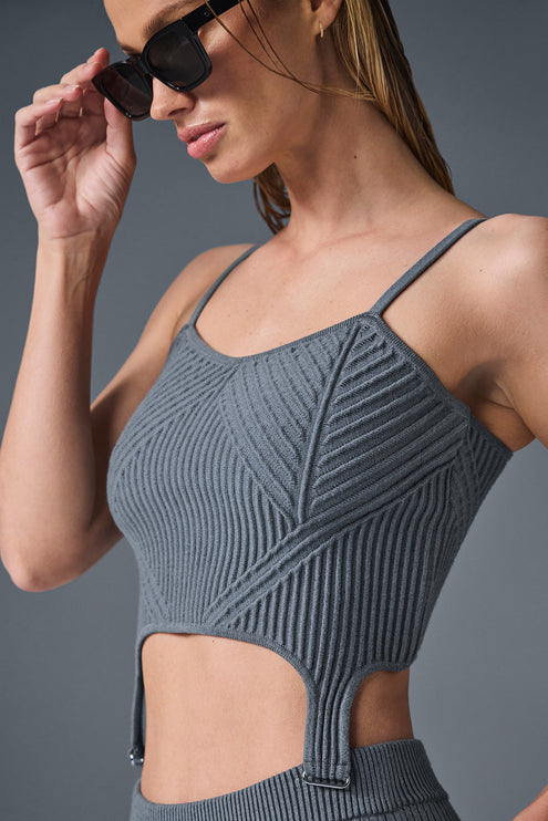alo Women's Denim Knit Garter Tank - Steel Grey/Anthracite