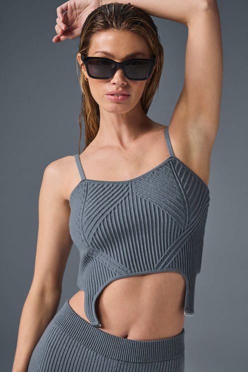 alo Women's Denim Knit Garter Tank - Steel Grey/Anthracite