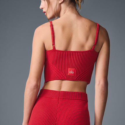 alo Women's Denim Knit Garter Tank - Bold Red/Dark Bold Red