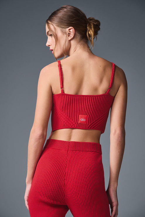 alo Women's Denim Knit Garter Tank - Bold Red/Dark Bold Red