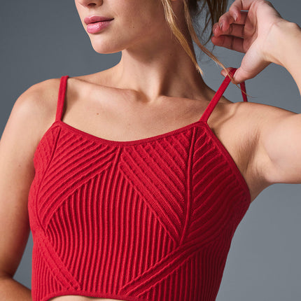 alo Women's Denim Knit Garter Tank - Bold Red/Dark Bold Red
