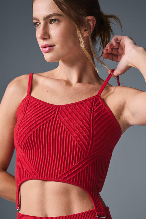 alo Women's Denim Knit Garter Tank - Bold Red/Dark Bold Red