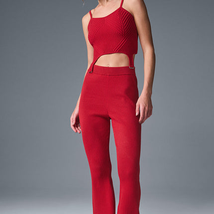 alo Women's Denim Knit Garter Tank - Bold Red/Dark Bold Red