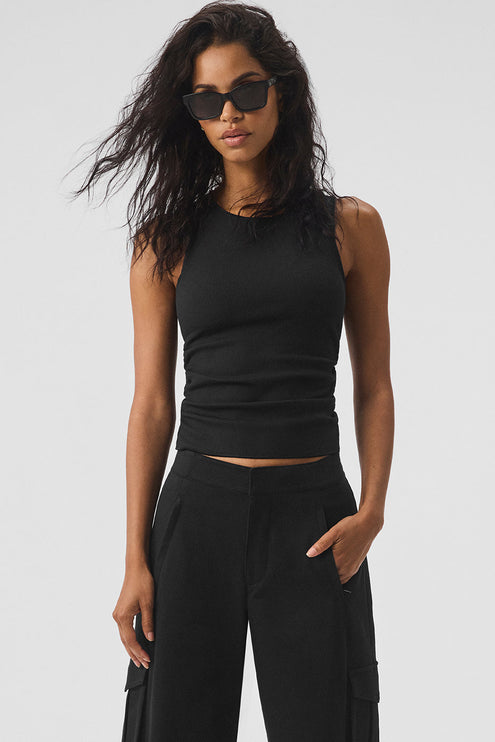 alo Women's Ribbed En Pointe Tank - Black