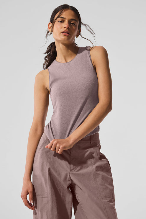 alo Women's Ribbed En Pointe Tank - Mushroom Heather