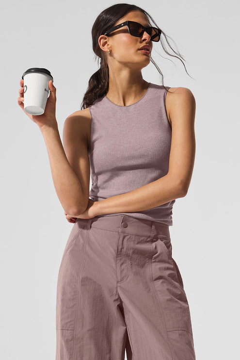 alo Women's Ribbed En Pointe Tank - Mushroom Heather