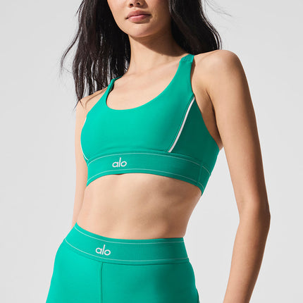 alo Women's Airlift Suit Up Bra - Spruce Green/White