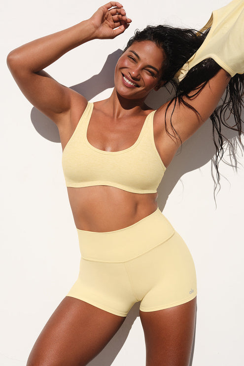 alo Women's Alosoft Center Stage Bra - Warm Butter Heather