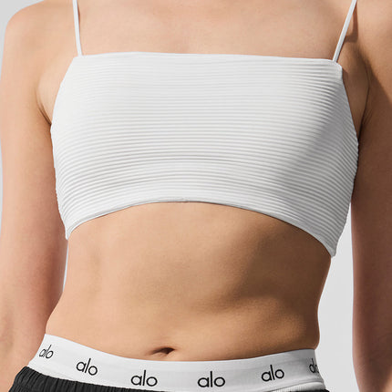 alo Women's Micro Plisse Game On Bra - White