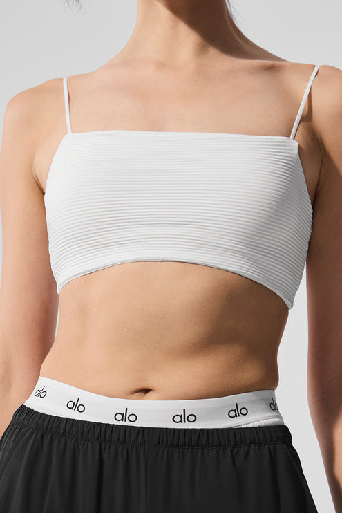 alo Women's Micro Plisse Game On Bra - White