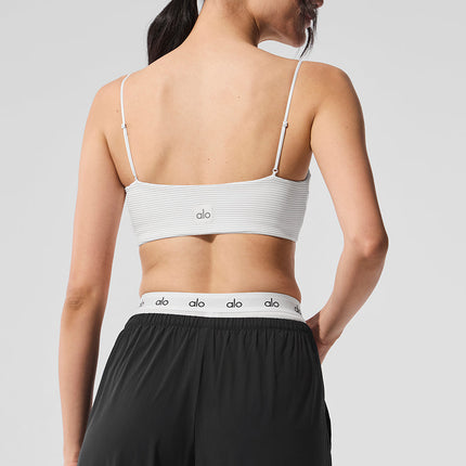 alo Women's Micro Plisse Game On Bra - White