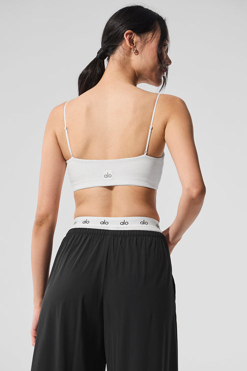 alo Women's Micro Plisse Game On Bra - White