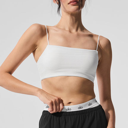 alo Women's Micro Plisse Game On Bra - White