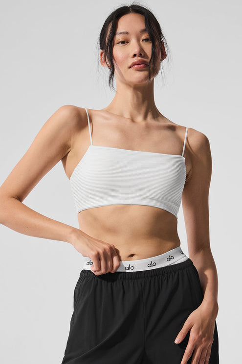 alo Women's Micro Plisse Game On Bra - White