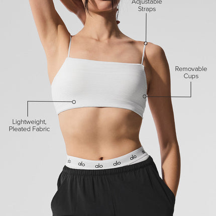 alo Women's Micro Plisse Game On Bra - White