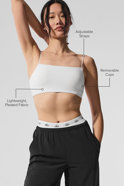 alo Women's Micro Plisse Game On Bra - White